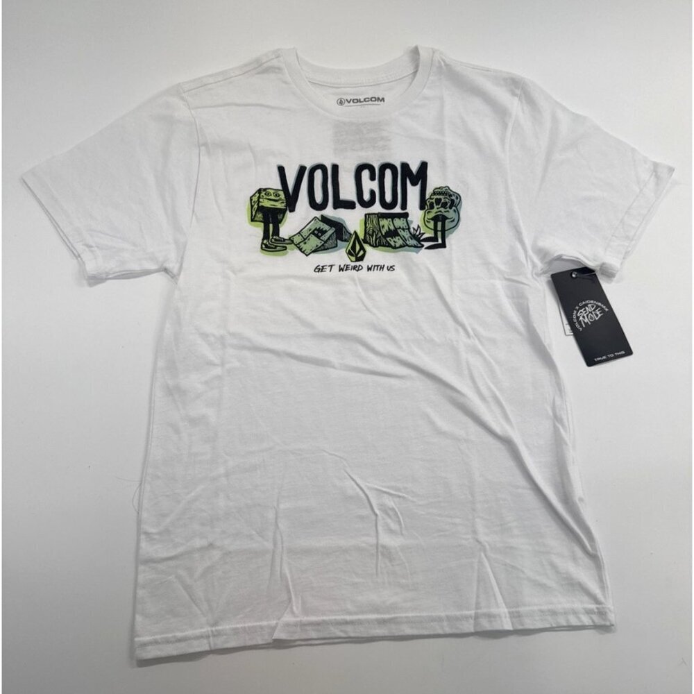 Volcom BMX T Shirt Youth Boys Large White Skater Skateboard Logo Casual Tee NEW